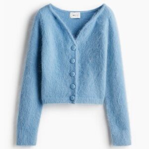 Mohair Wool Cardigan in Blue | H&M Premium | Size L, Brand New with Tags